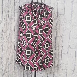 MILLENIUM Purple/Black/White Abstract‎ Women's Sleeveless Blouse Medium